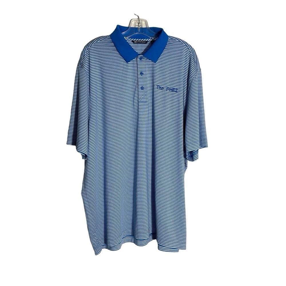CUTTER & BUCK MENS BLUE CITY CONNECT FORGE TONAL STRIPE SHORT SLEEVE POLO XXL